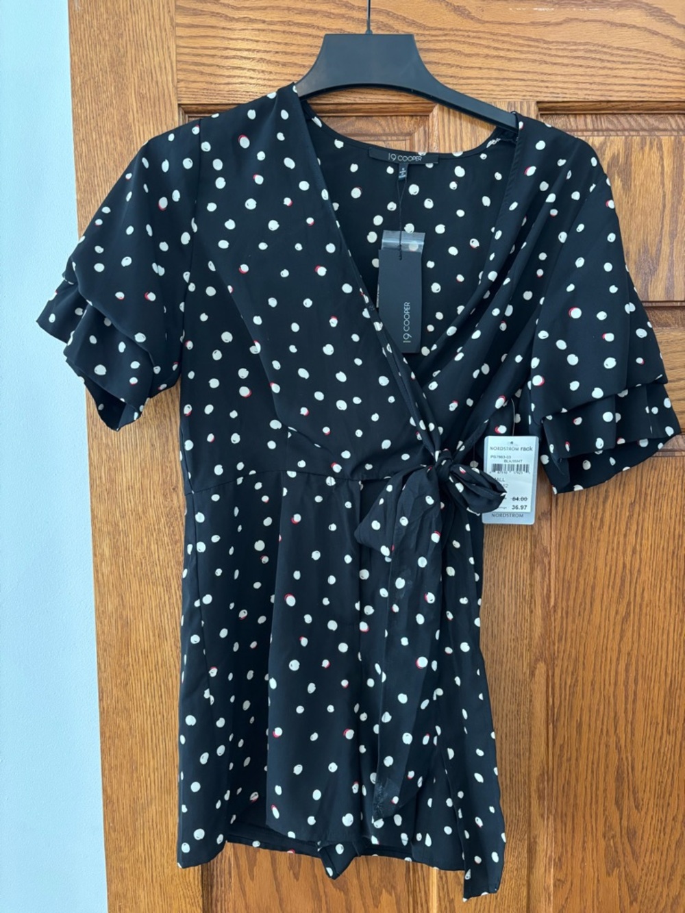 LC Lauren Conrad Black Polka Dot Wrap Top with Tie